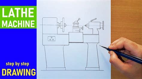 cnc lathe machine sketch|easy drawing of lathe machine.